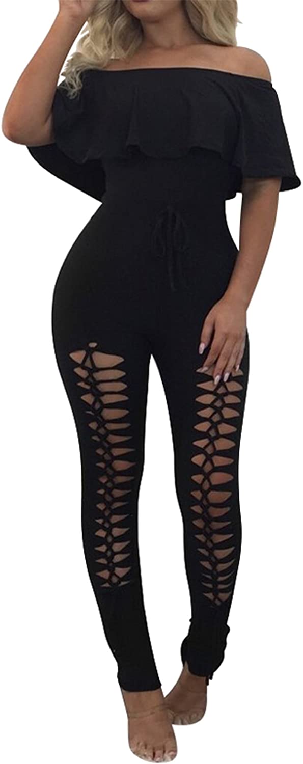 Price:$17.99 Off Shoulder Sleeve Hollow Out Summer Women Bodycon Long Jumpsuit Rompers : Clothing, Shoes & Jewelry