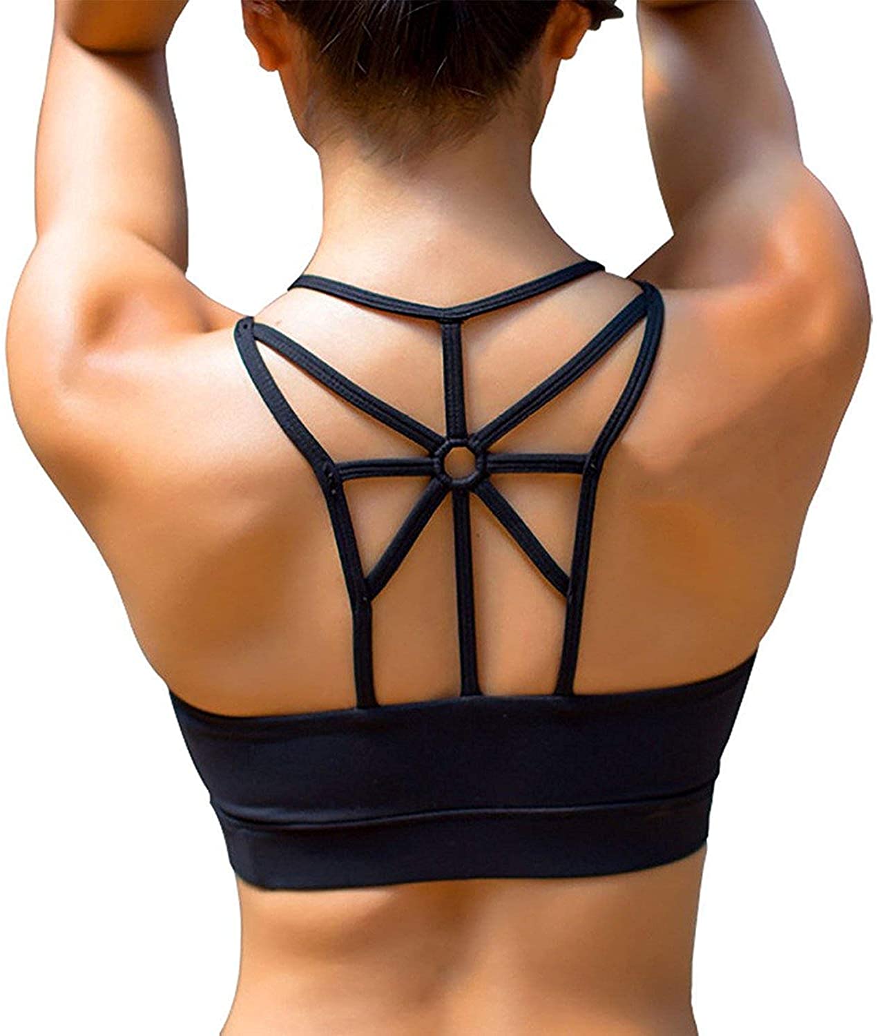 Price:$16.99 Sports Bras for Women Cross Back Padded Sports Bra Medium Support Workout Running Yoga Bra at Amazon Women’s Clothing store