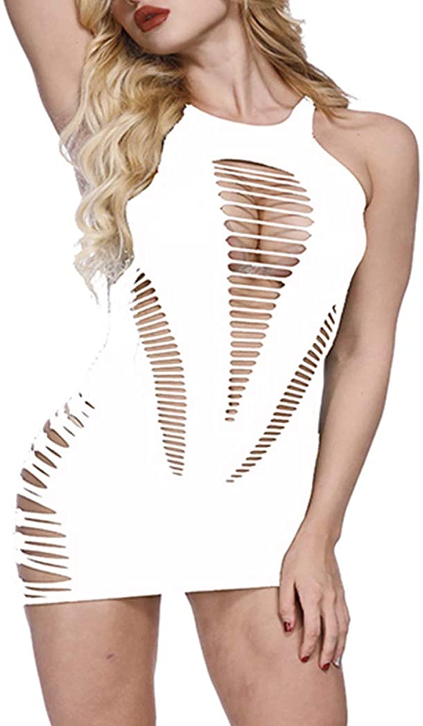 Price:$6.99 Mesh Lingerie White Fishnet Babydoll Mini Dress Free Size Plus Lingerie (White) at Amazon Women’s Clothing store