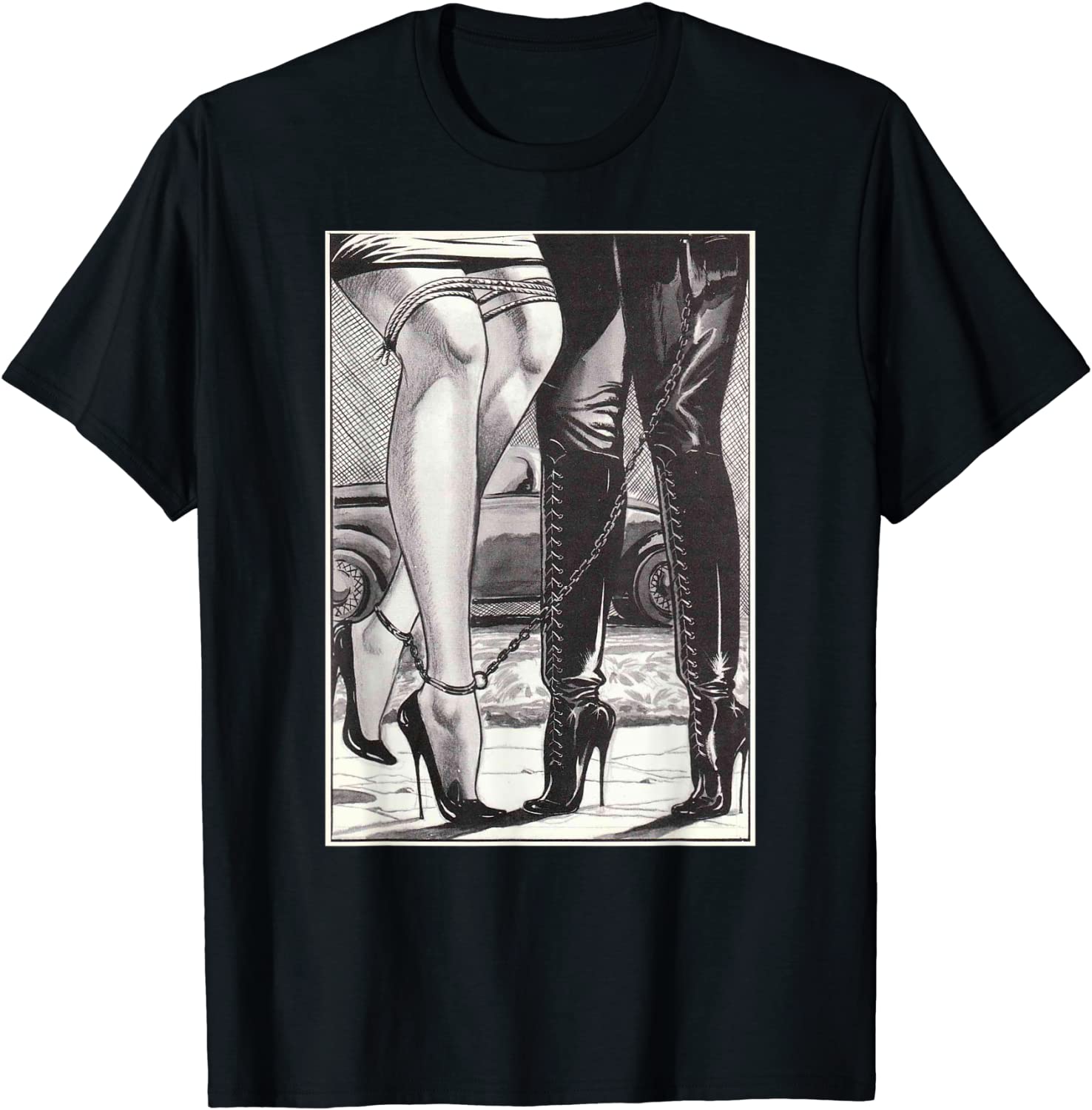 Price:$24.99 Lesbian Rope Bondage Lovers Lesbian High Heel Dominatrix T-Shirt : Clothing, Shoes & Jewelry