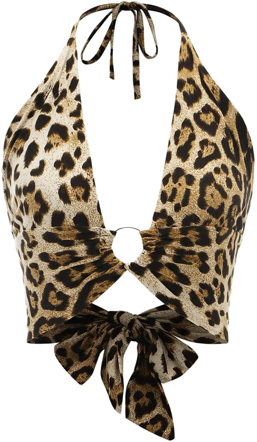 Price:$8.99 Women's Deep V Neck Knot Tie Crop Top Halter Backless Casual Camisole Top at Amazon Women’s Clothing store
