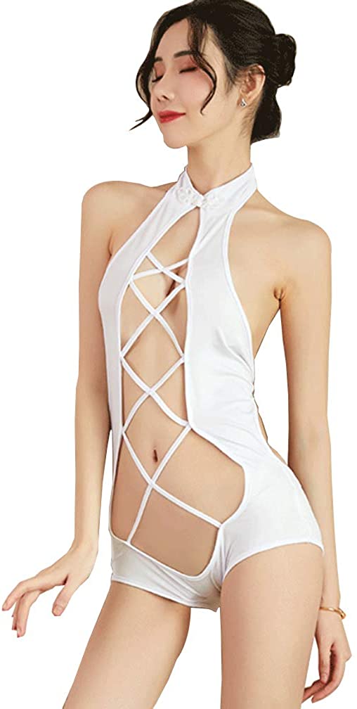 Price:$13.99 Japanese Lingerie Anime Swimsuit Keyhole Cheongsam Cosplay Jumpsuit (White): Clothing, Shoes & Jewelry