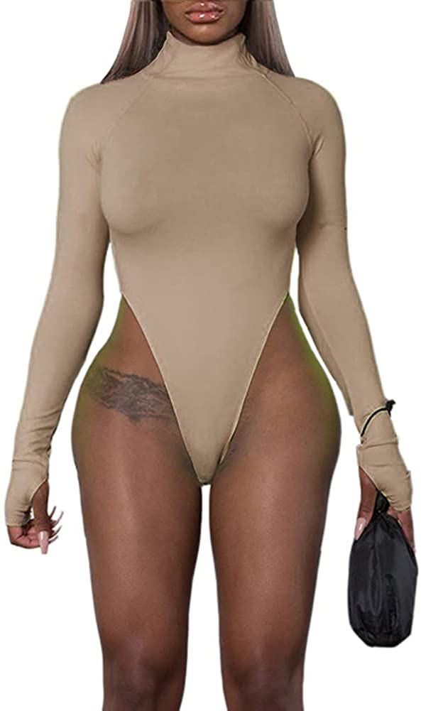 Price:$17.99 Women's Bodycon Long Sleeves High Cut Turtleneck Bodysuit Sexy Leotard Top Clubwear with Thumb Hole : Clothing, Shoes & Jewelry