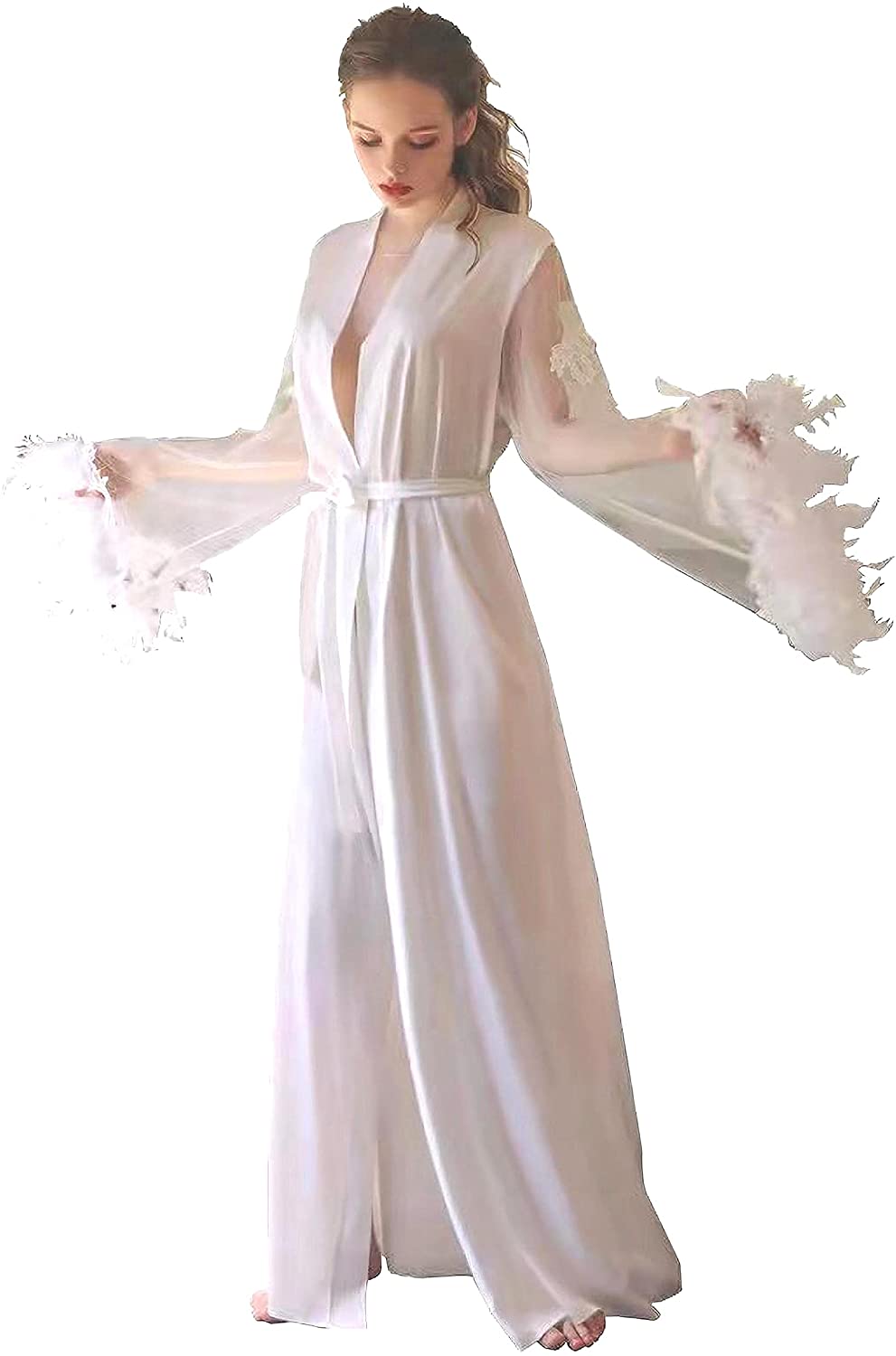 Price:$40.99 Dolcetto Sexy Lace Lingerie Sheer Kimono Robe Long Nightgown Bridal Lace Dress Swim Cover Up White: Clothing, Shoes & Jewelry