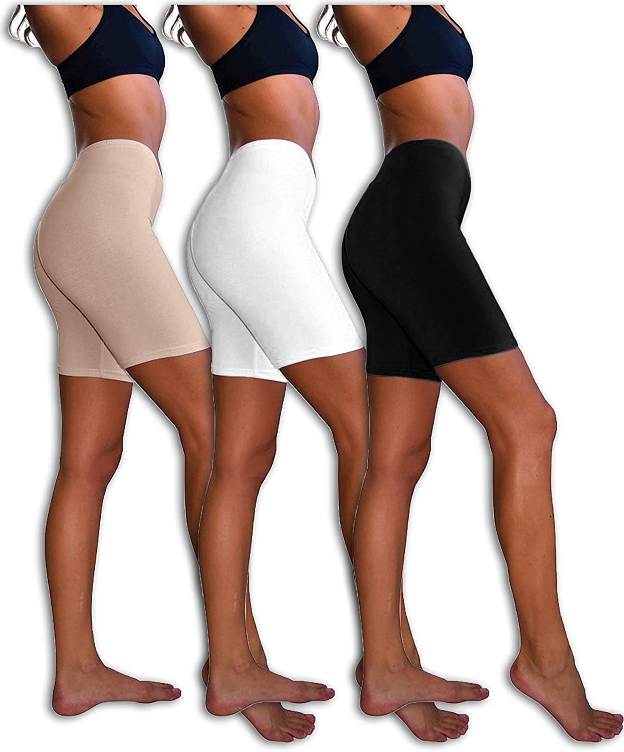 Price:$7.99 Basics Slip Shorts | 3-Pack Bike Shorts | Semi-Sheer Cotton Spandex Stretch Boyshorts for Yoga/Workouts at Amazon Women’s Clothing store