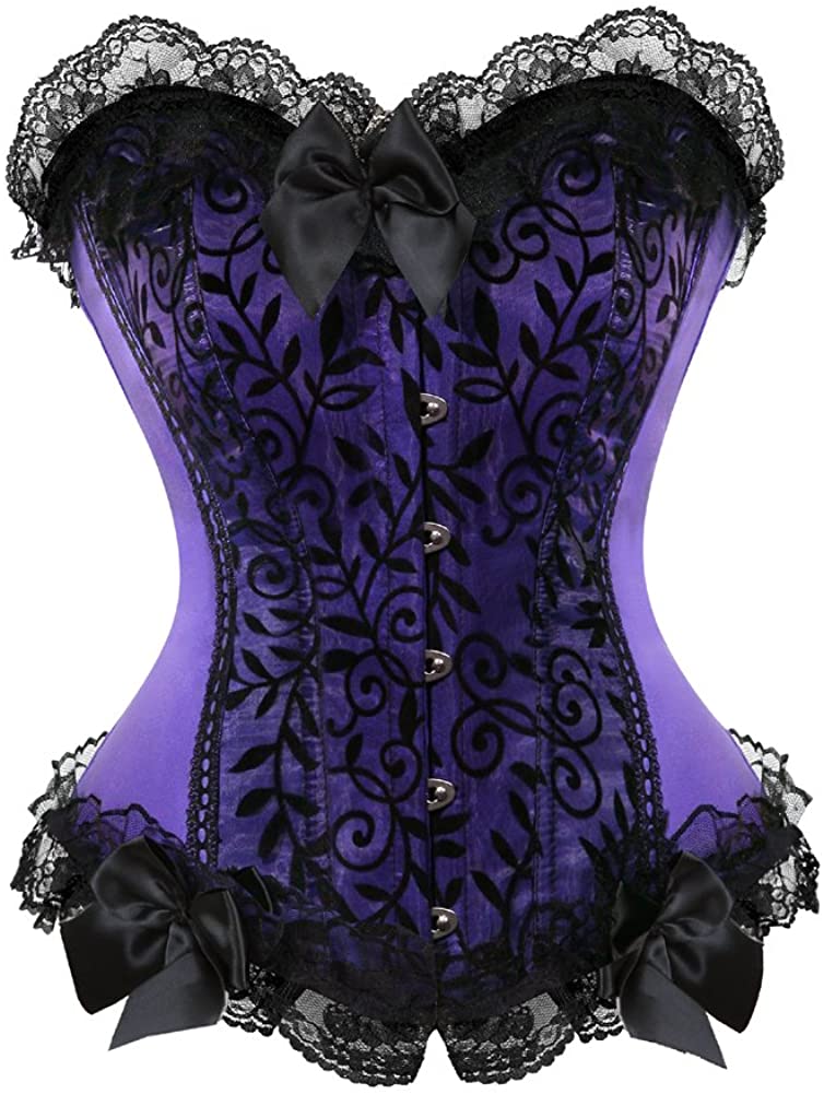 Price:$19.95 Corsets Floral with Black Lace Trim Corset Satin Overbust Waist Cincher Bustier: Clothing, Shoes & Jewelry