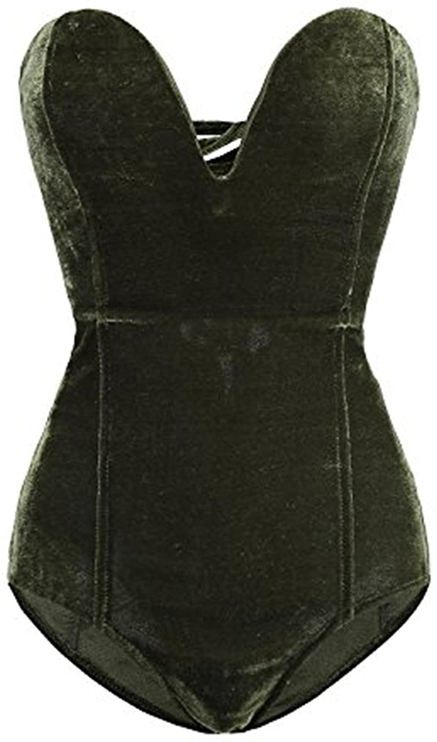 Price:$15.99 Women Burgundy Bandeau Back Lace Up Velvet Bodysuit at Amazon Women’s Clothing store