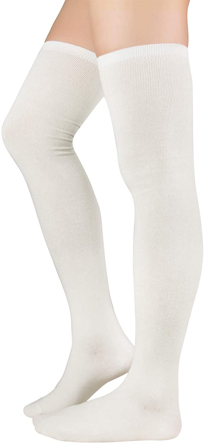 Price:$7.99 Women Plus Size Thigh High Socks Over Knee Tube Stocking Sock Cotton High Leg Warmers Warm Cosplay Legging Sock 1 Pair White One Size at Amazon Women’s Clothing store