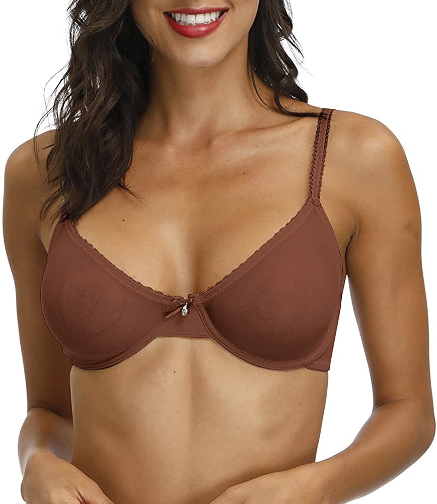Price:$10.69 Unlined Mesh Sexy See Through Bra Sheer Non Padded Underwire Ultra Thin Bralette at Amazon Women’s Clothing store