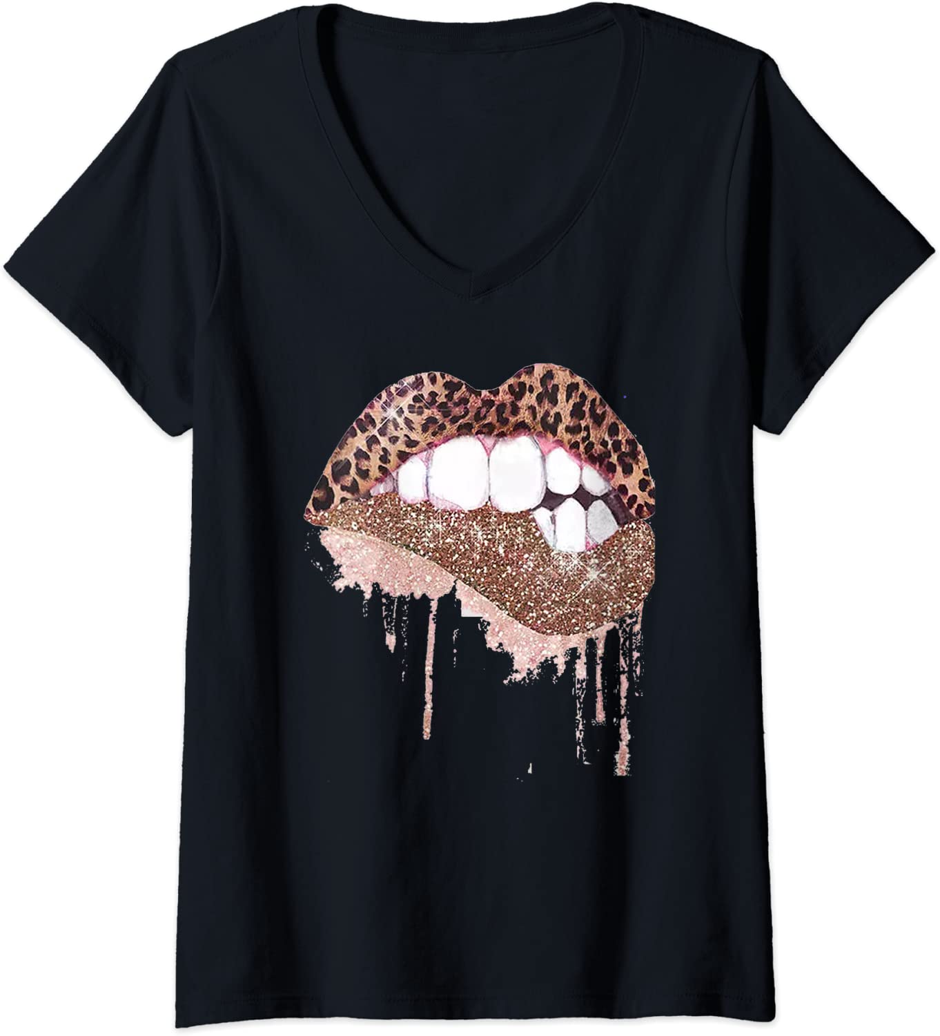 Price:$19.99 Cheetah Animal Print Sexy Kiss Mouth Leopard Print Lips V-Neck T-Shirt : Clothing, Shoes & Jewelry