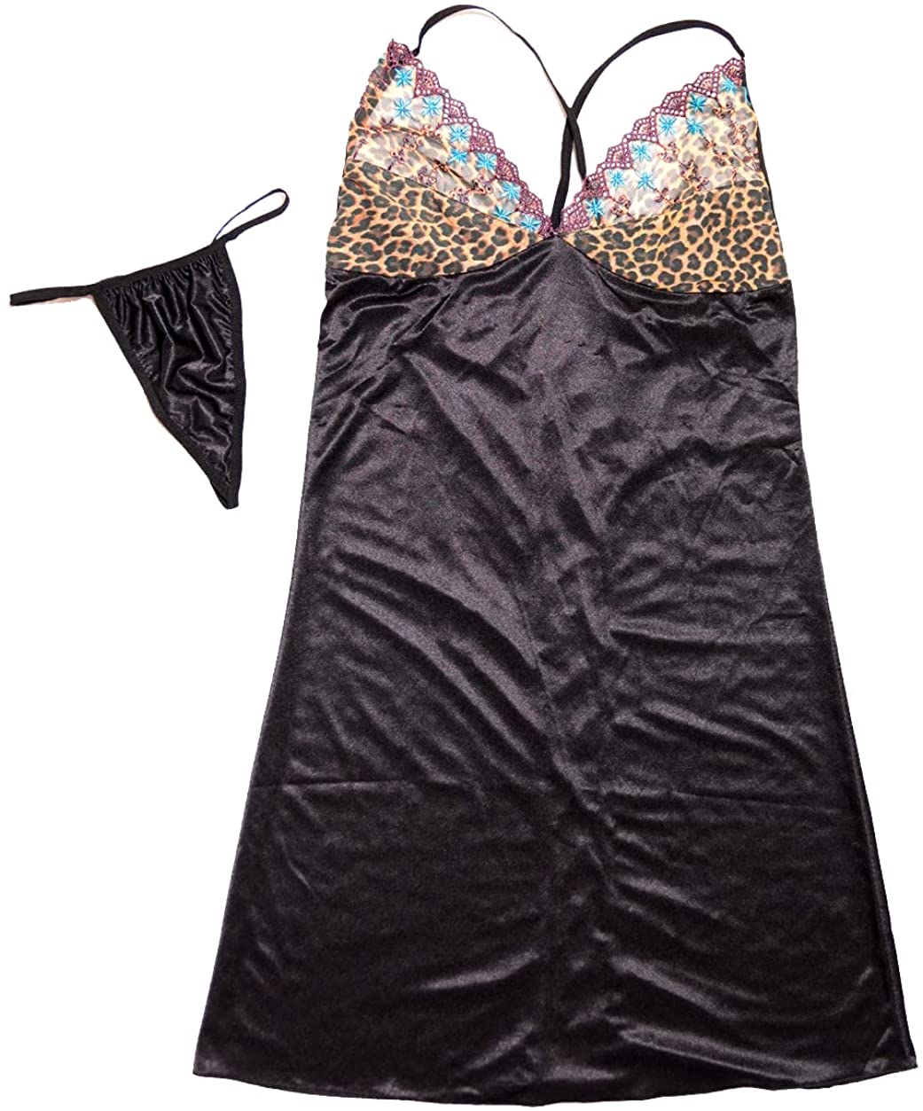 Price:$15.99 ELEGANCE Women Satin Lace Soft Skinny Mini Sleepwear Lingerie (Large) Black at Amazon Women’s Clothing store