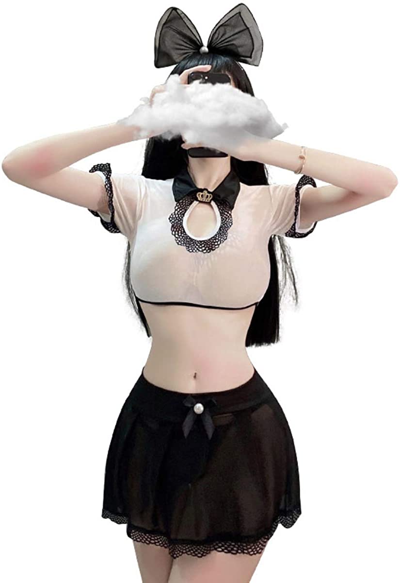Price:$20.99 Cute Sexy Anime Cosplay JK Costume Lingerie Set Keyhole Crop Top and Mini Skirt Black: Clothing, Shoes & Jewelry