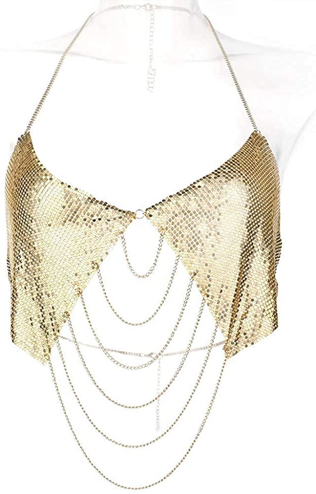 Price:$16.99 Gold Body Chain Jewelry for Women - Beach Costume Bling Sexy Body Jewelry Top Bra Tassels Party (Gold Tassel Bra) : Clothing, Shoes & Jewelry