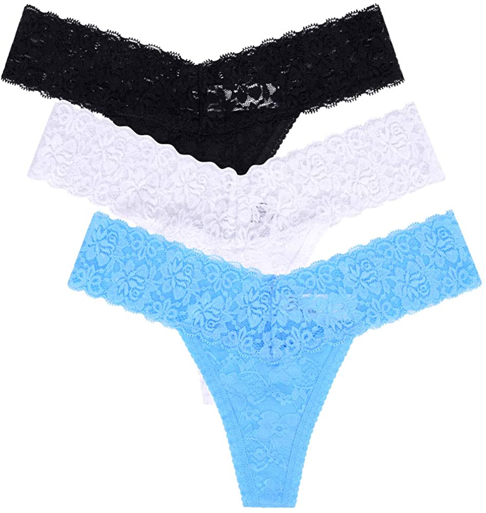 Price:$9.59 Sexy Lace Thongs V Cheeky T-Back See-Through Panties Pack of 3(A-3PCS, M) : Clothing, Shoes & Jewelry