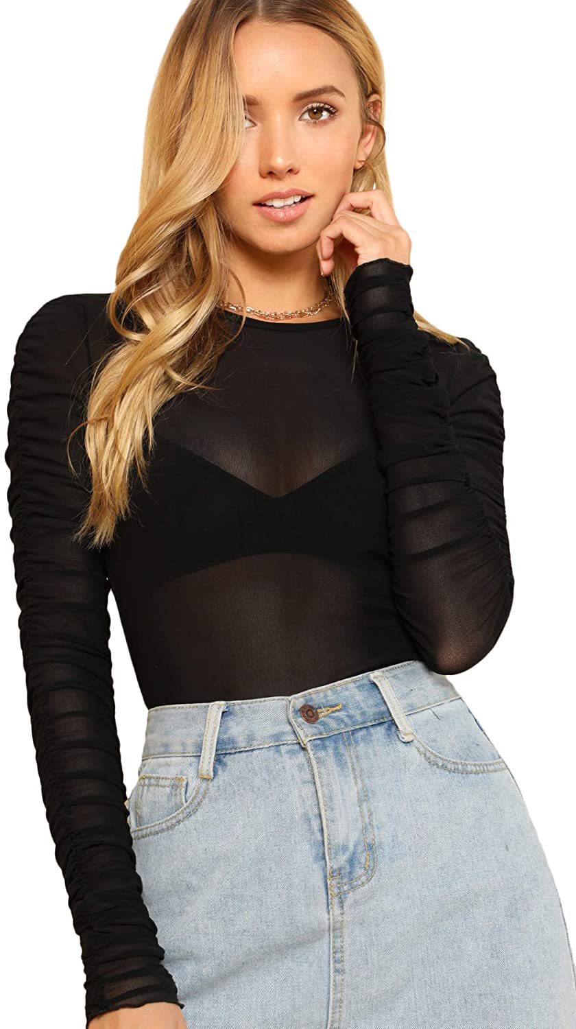 Price:$9.99 Women's Sexy Polka Dot Mesh Mock Neck Sheer Top at Amazon Women’s Clothing store