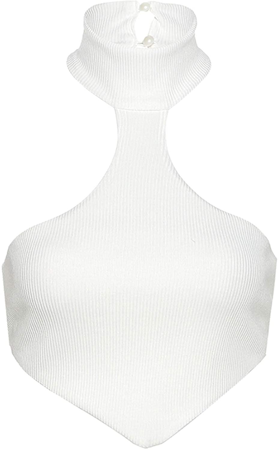 Price:$15.99 Women Sexy Choker Halter Neck Crop Tube Top Rave Dance Knit Ribbed Cami Bandeau Tops at Amazon Women’s Clothing store