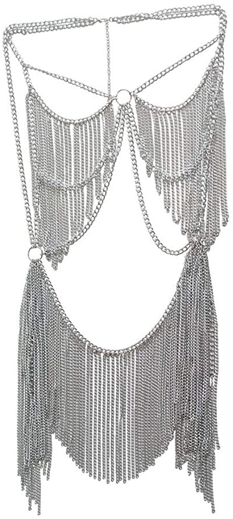 Price:$39.99 Cloris Women's Sexy Suit Body Chain (Silvery Color-Personality Hanging Needle Connected Body Chain-8) : Clothing, Shoes & Jewelry