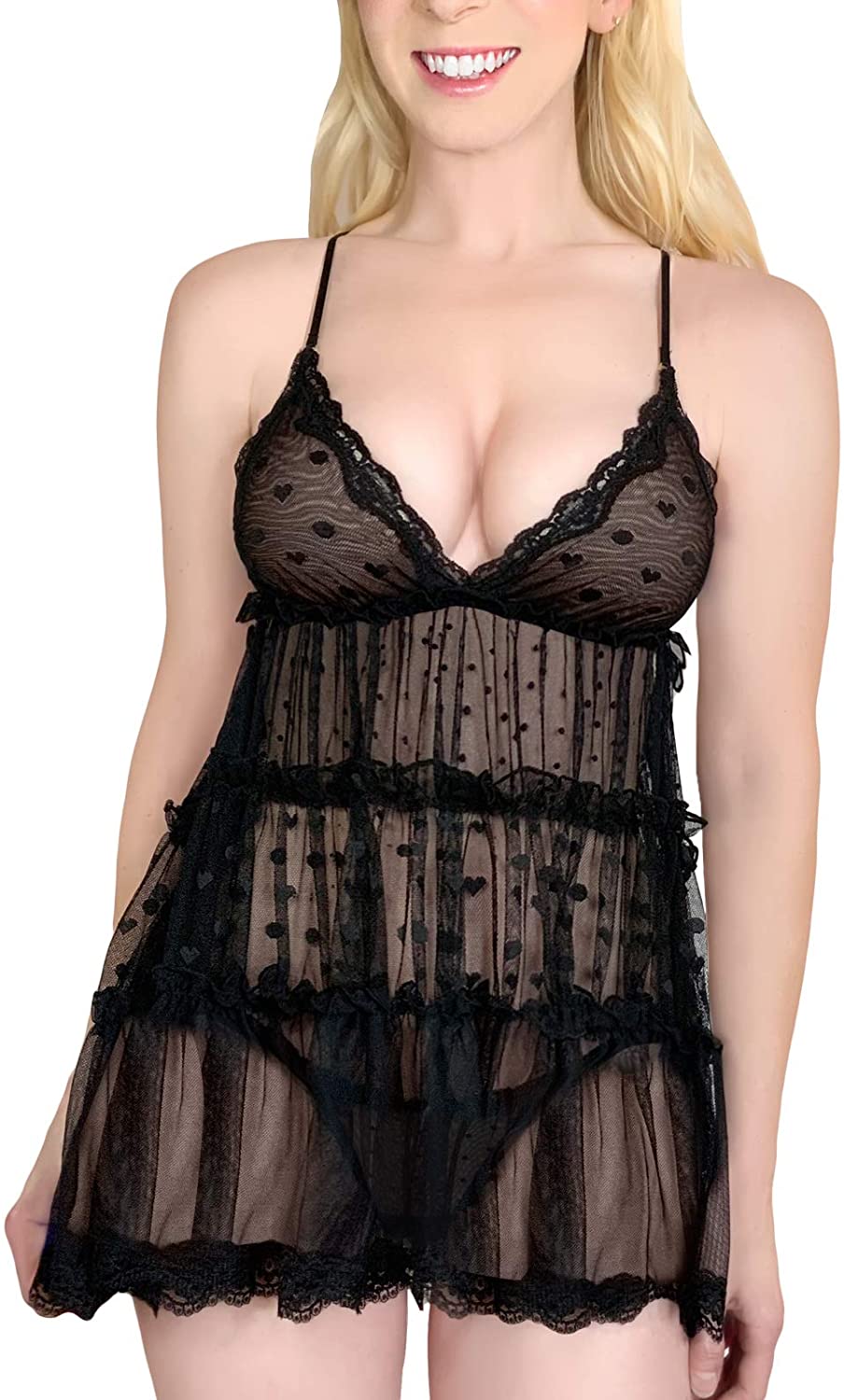 Price:$34.99 Women lace Babydoll Chemise Halter V Neck Sleepwear and Thong Lingerie Set - Romantic at Amazon Women’s Clothing store
