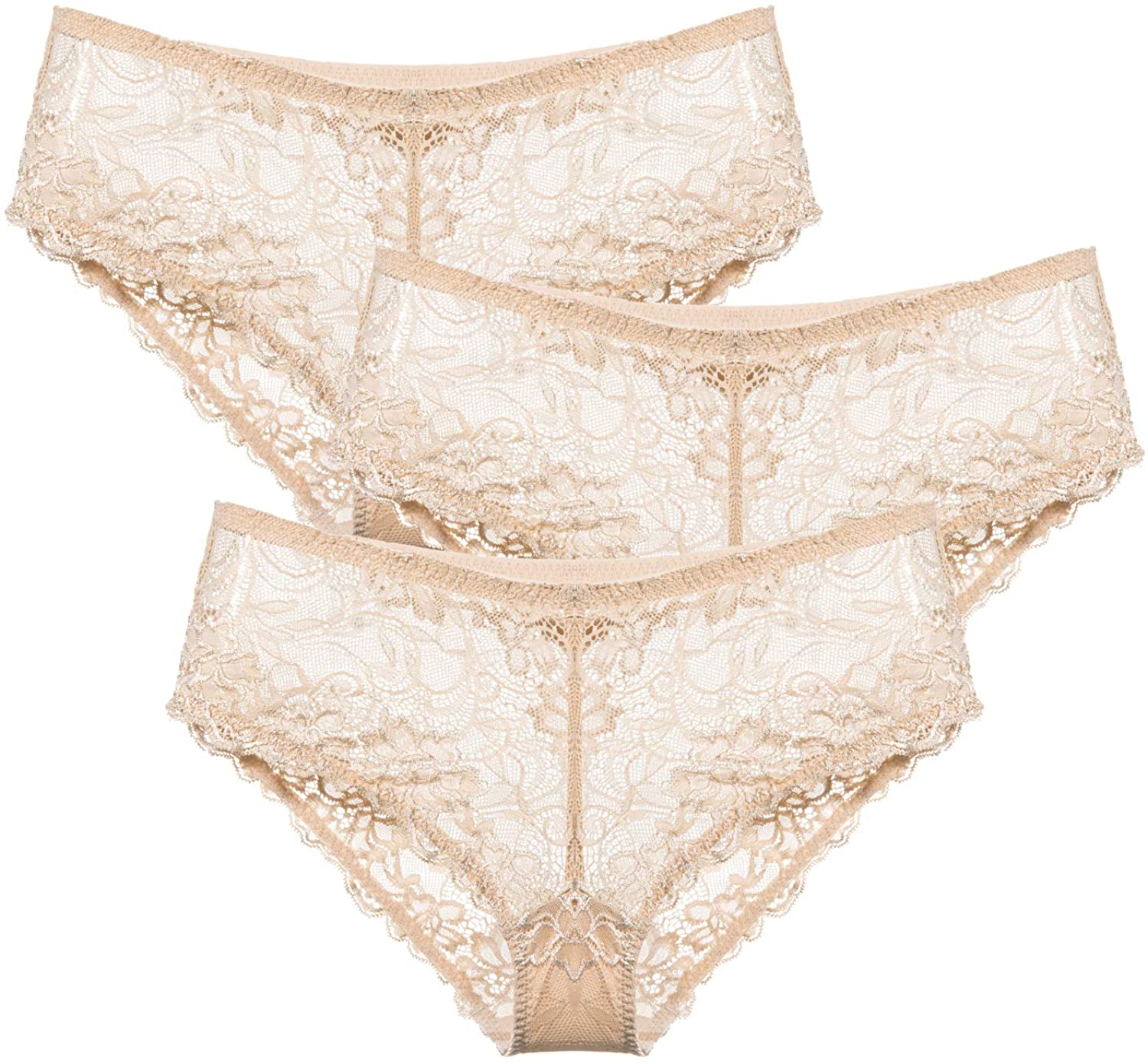 Price:$10.87 3 Pack Women’s Sexy Lace Bikini Panties See Through Underwear Seamless Briefs at Amazon Women’s Clothing store