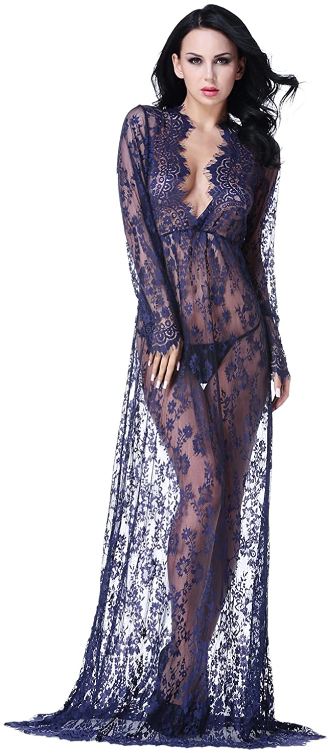 Price:$18.99 Sexy See-Through Lace Babydoll Nightwear Long Gown Lingerie Dress : Clothing, Shoes & Jewelry
