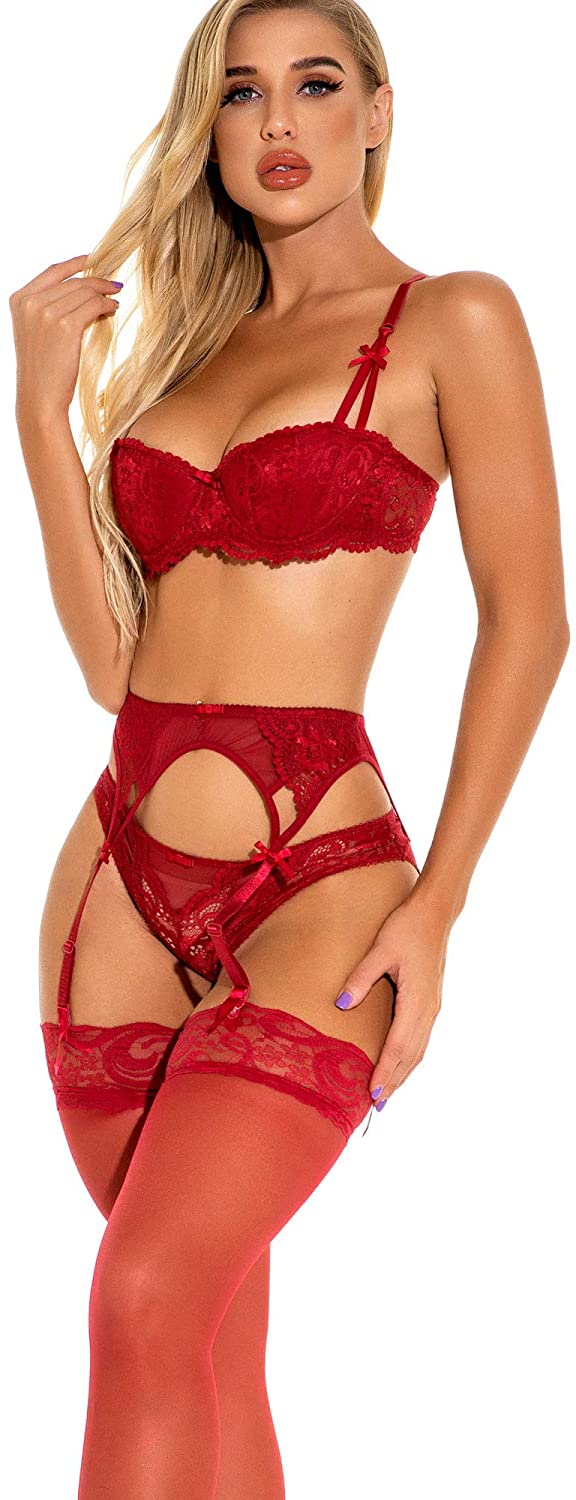 Price:$9.99 Women's Fine Fabric Sexy Lingerie Push up Lace Bra & Panty Set (Suspender Garter Belt and Stockings Optional) | Amazon.com