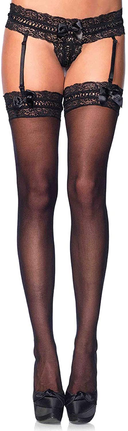 Price:$7.00 Avenue Womens Lace Top Sheer Stockings with Backseam and Attached Garter Belt: Clothing, Shoes & Jewelry