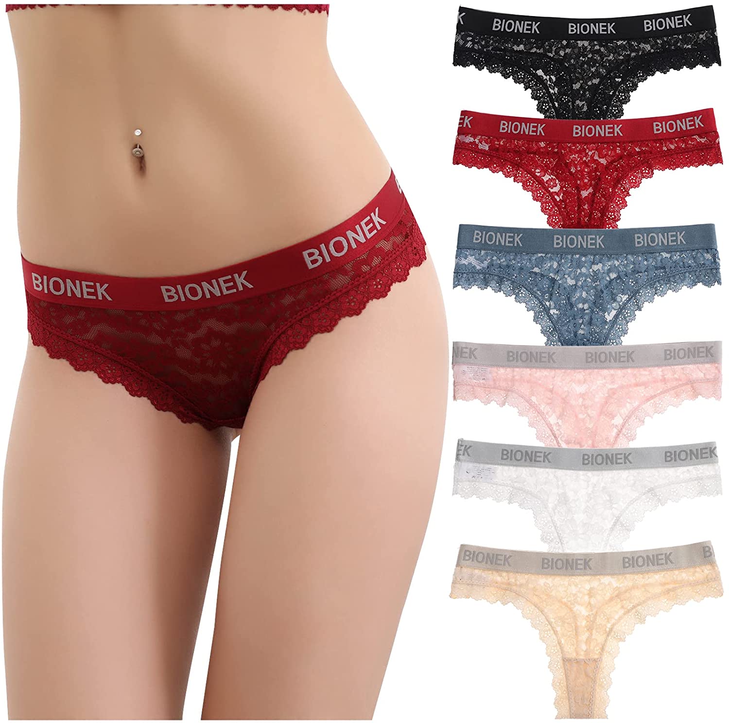 Price:$8.99 Womens Lace Thongs Sexy Panties Stretchy Cheeky Underwear No Show Panty Briefs All Lace T-Back Pack of 6 : Clothing, Shoes & Jewelry