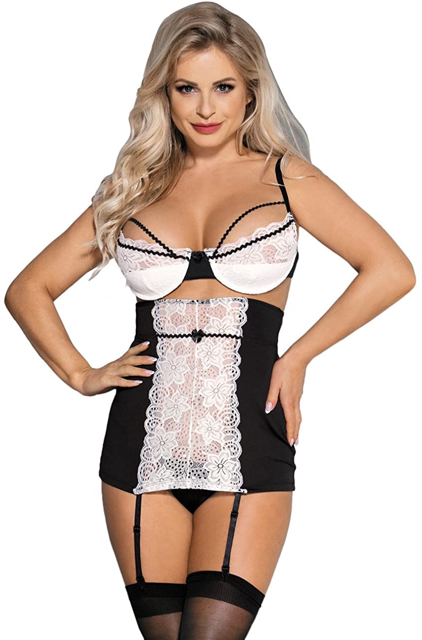 Price:$6.99 Women Lace Mesh Lingerie Set Plus Size Bra and High-Waisted Garter Belt Set Nightwear M-5XL : Clothing, Shoes & Jewelry