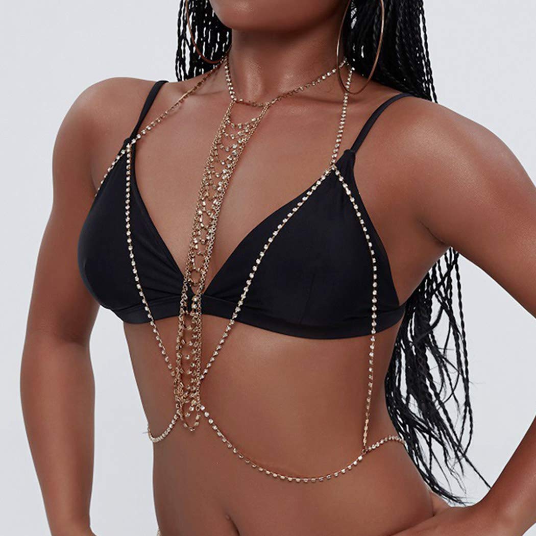 Price:$8.66 Boho Crystal Body Chain Bra Gold Beach Sexy Belly Body Chains Bikini Jewelry for Women and Girls : Clothing, Shoes & Jewelry