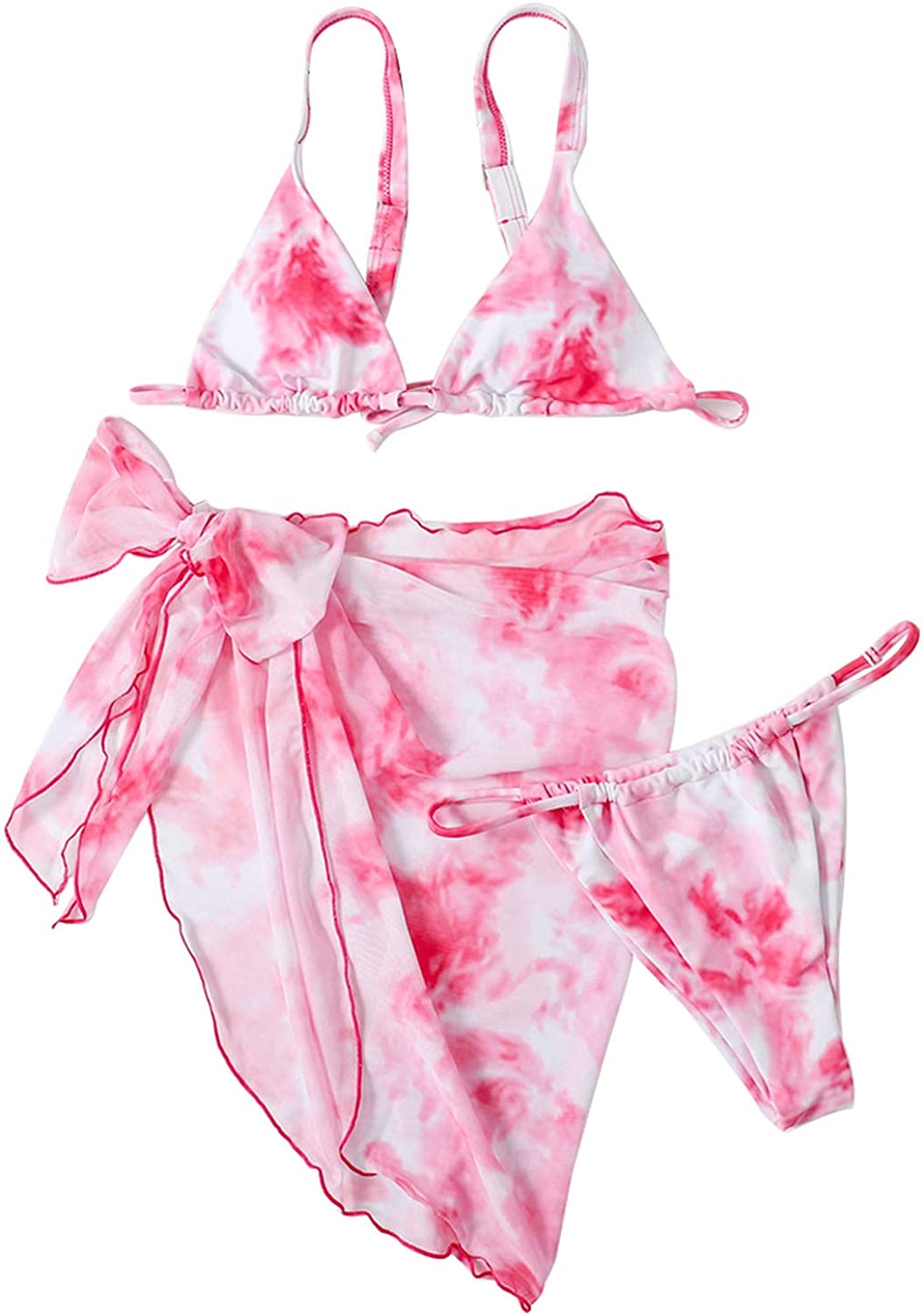 Price:$16.99 Women's Bikini Swimsuits with Wrap Skirt, Sexy Tie Dye 3 Pieces Strings High Cut Bikini Set Bathing Suits for Juniors : Clothing, Shoes & Jewelry