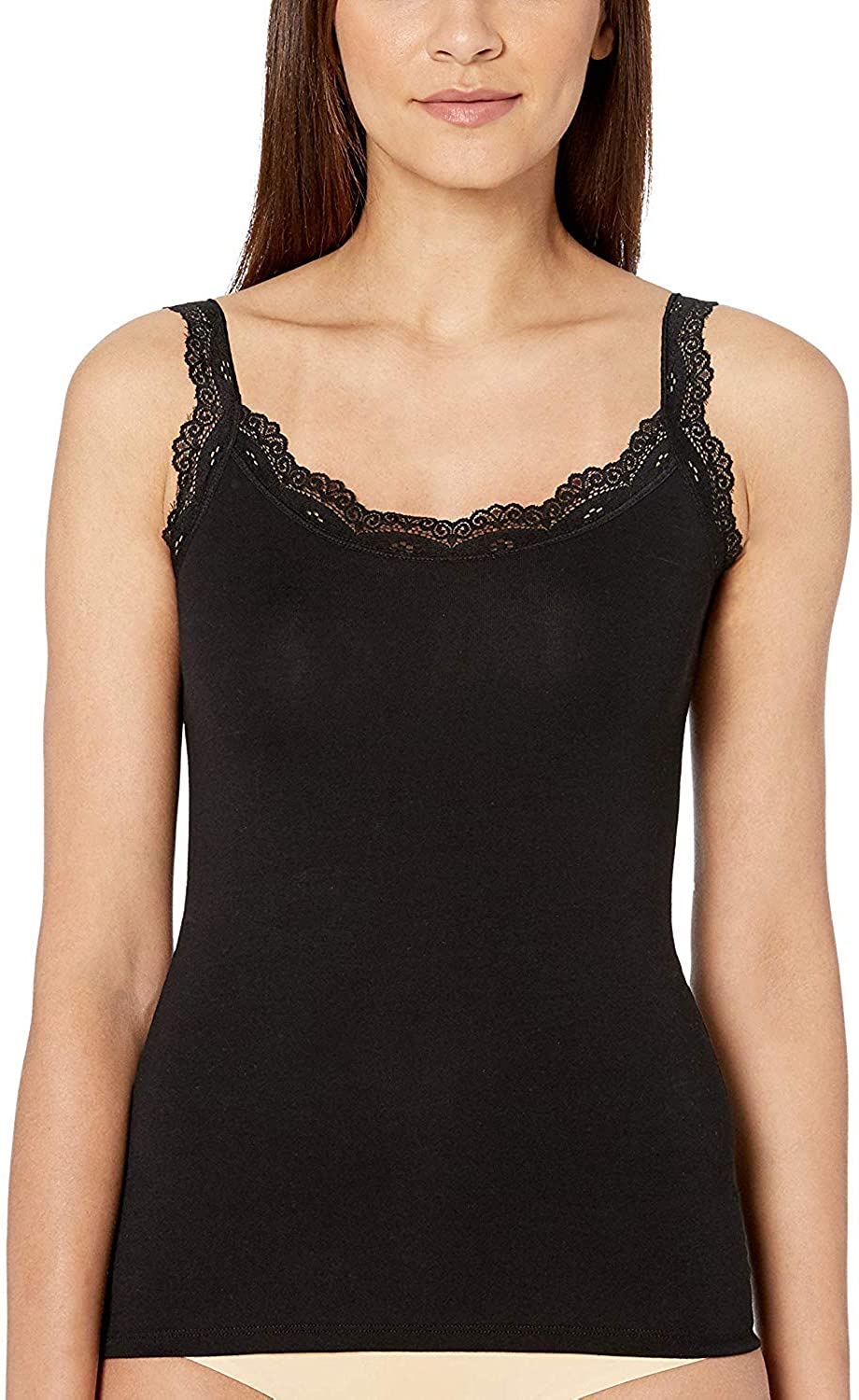 Price:$9.90 Sexy Ultra Soft Camisole with Lace Trim Cotton Blend Basic Tank Top at Amazon Women’s Clothing store
