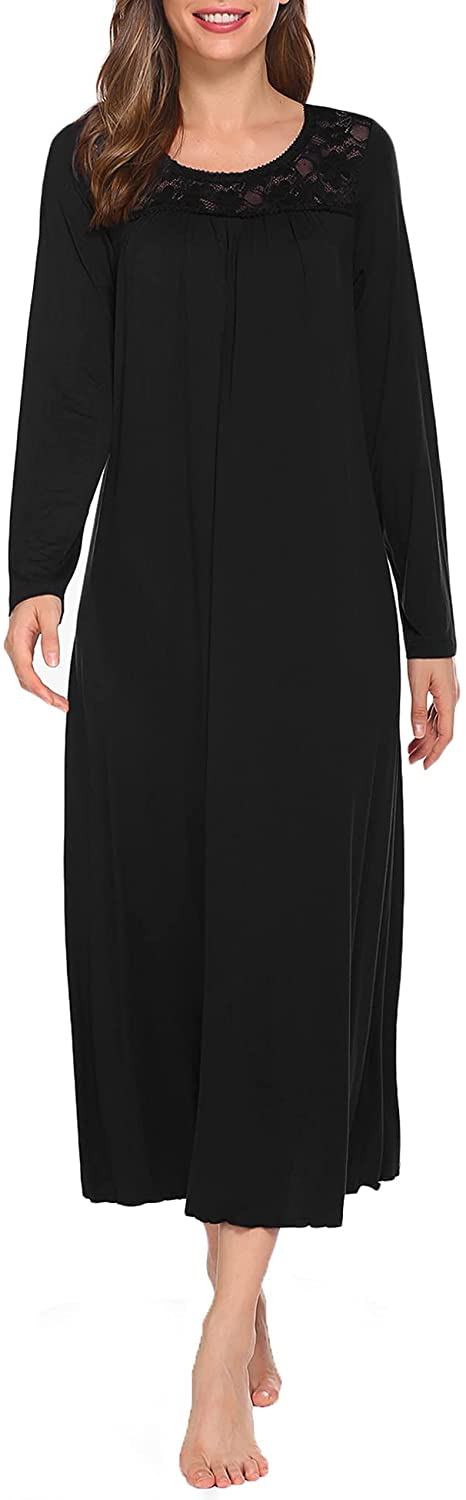 Price:$17.99 Women's Long Nightgown Full Length Sleeve Sleepwear Pleated Scoopneck Nightshirt Lace Trim Pajama Dress S-XXL at Amazon Women’s Clothing store