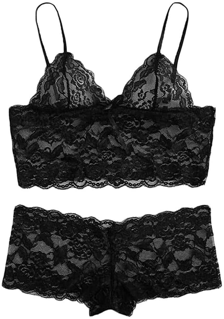 Price:$2.80 Sexy 2 Pieces Floral Lace Bra and Shorts Lingerie Babydoll Bodysuit Pajamas Sleepwear Sets at Amazon Women’s Clothing store
