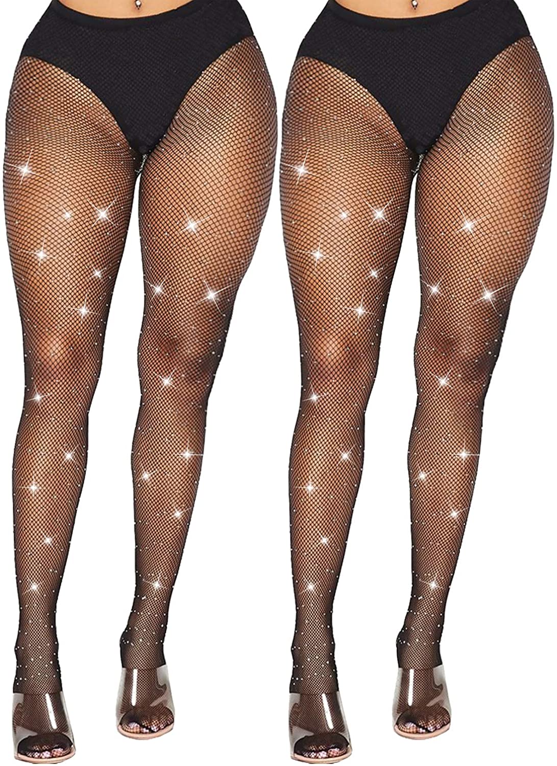 Price:$14.89 Women Rhinestone Fishnet Stockings Black Sexy Nylon High Waist Net Tights at Amazon Women’s Clothing store