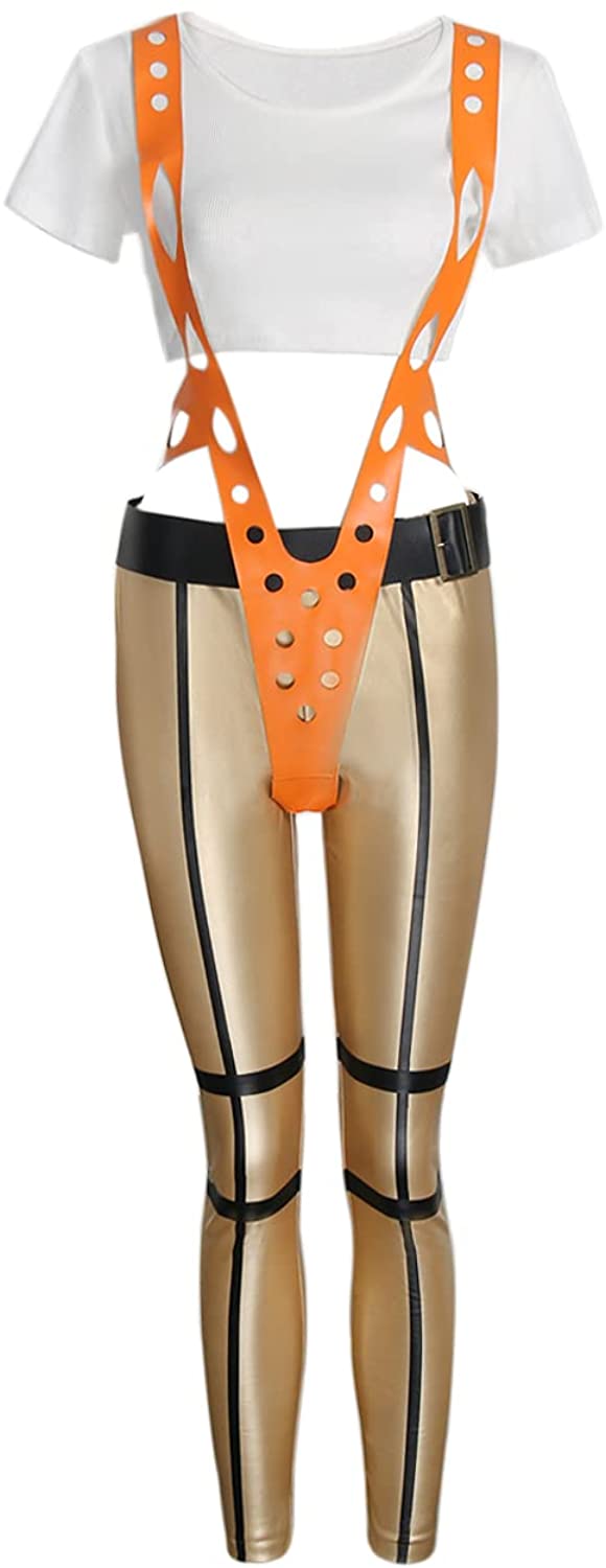 Price:$38.99 The 5th Fifth Element Role Play Leeloo Costume Orange Suspender Sexy Bodysuit Women Adults Christmas Party Gifts : Clothing, Shoes & Jewelry