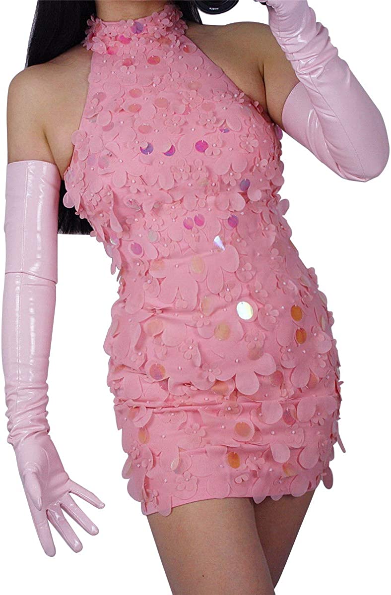 Price:$19.99 Super Long Faux Patent Leather Shiny Sexy Light Pink Women Gloves Opera Costume Halloween Dance Party Gloves : Clothing, Shoes & Jewelry