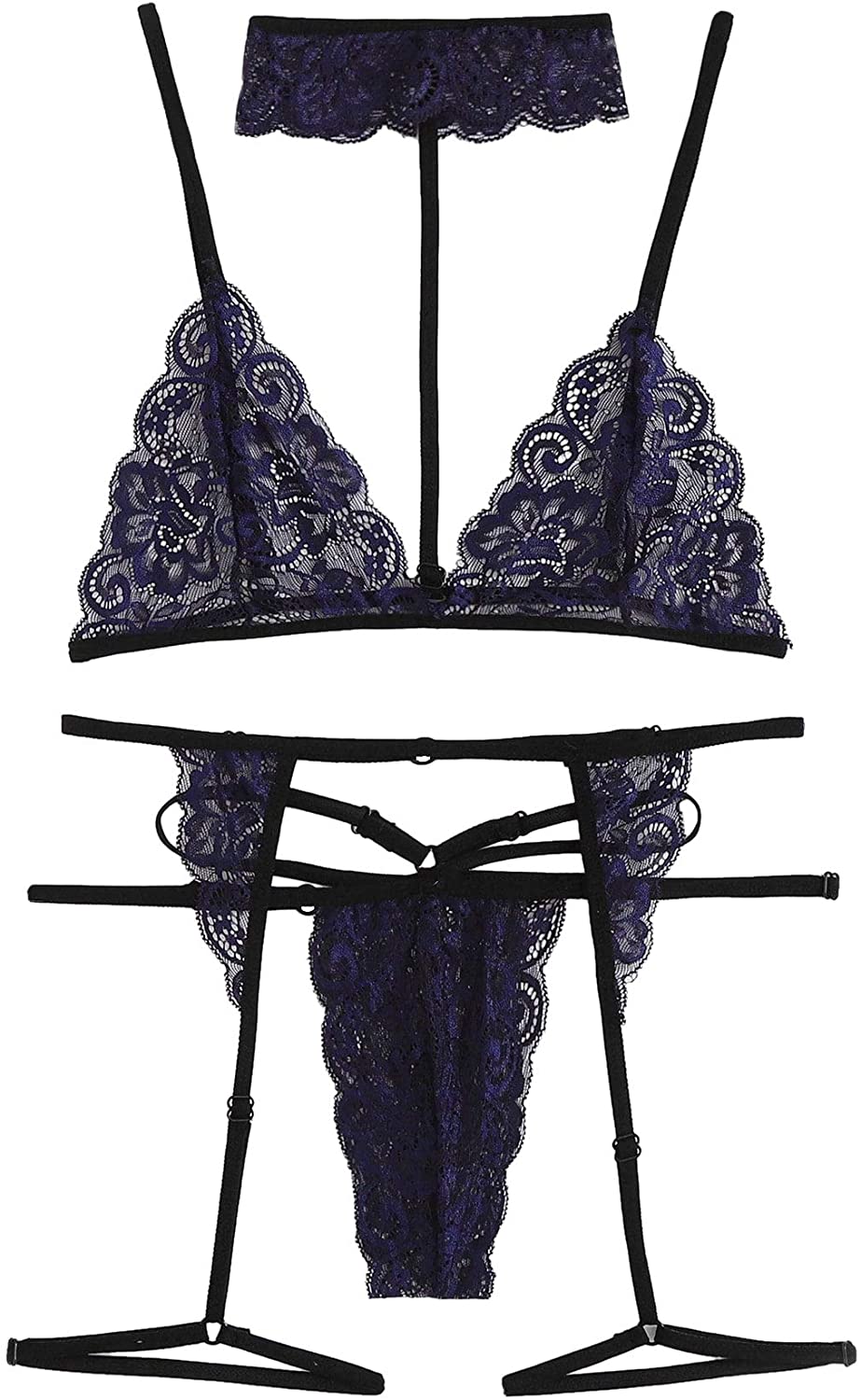 Price:$19.99 Women's 3 Pieces Floral Lace Choker Lingerie Set with Garter Sexy Bra and Panty: Clothing, Shoes & Jewelry