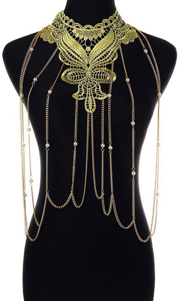 Price:$13.66 Boho Sexy Body Chains Gold Pearls Bar Chain Lace Bikini Rave Waist Chain Nightclub Body Jewelry Accessories for Women and Girls(Gold-7) : Clothing, Shoes & Jewelry