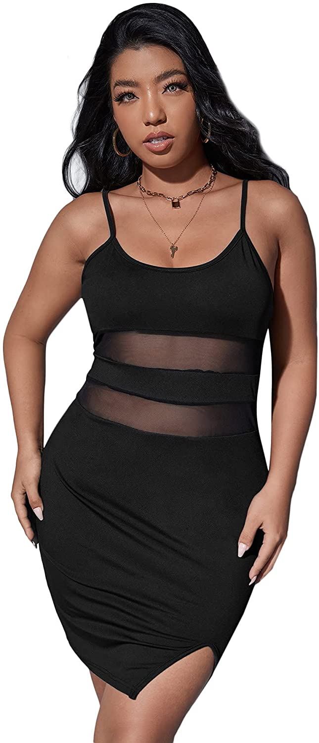 Price:$12.99 Women's Plus Sexy Mesh Split Hem Sleeveless Strappy Bodycon Short Mini Dress : Clothing, Shoes & Jewelry