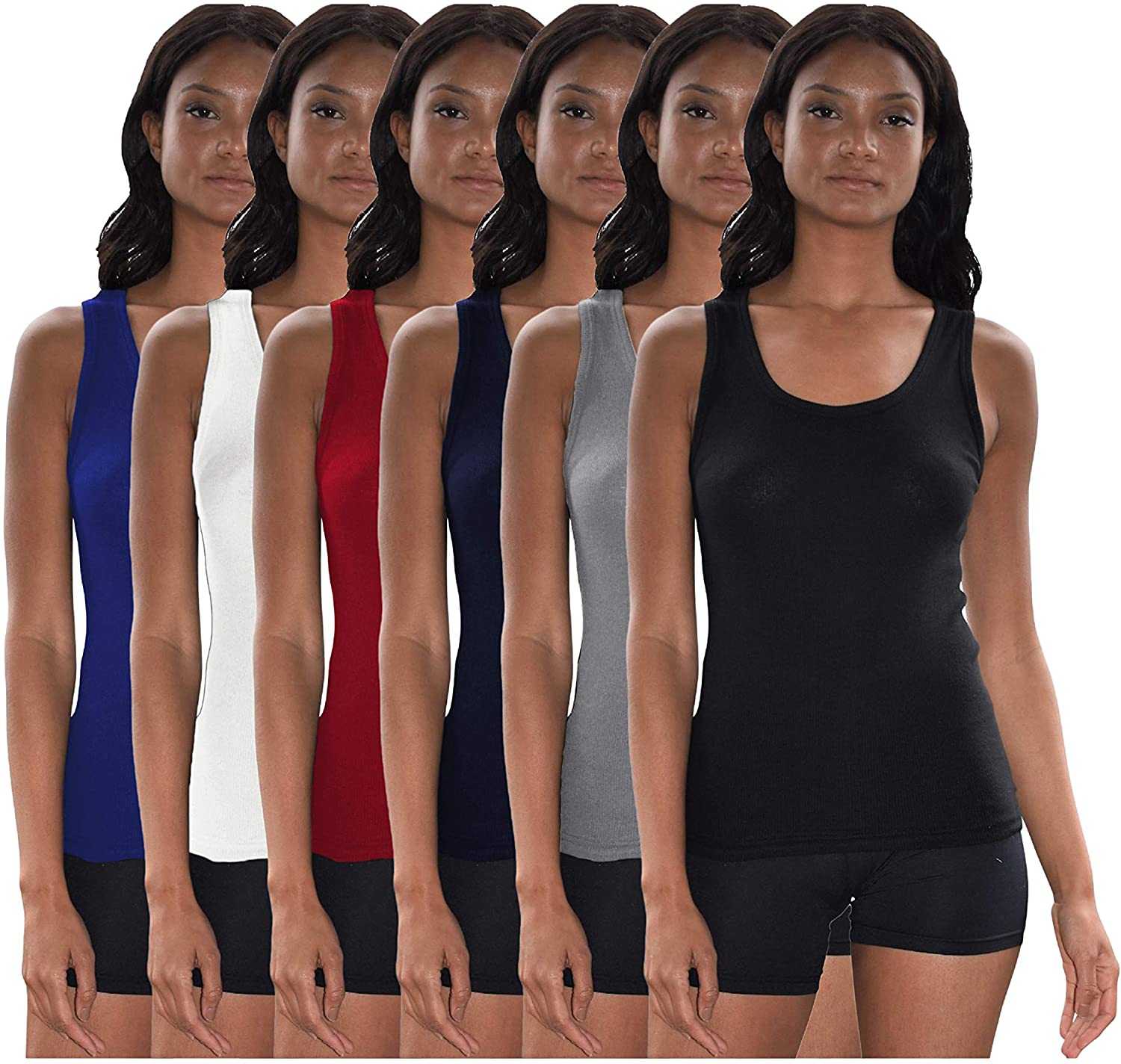 Price:$35.99 Basics Tank Tops for Women, 6 Pack & 12 Pack Cotton -Flex Tank Tops at Amazon Women’s Clothing store