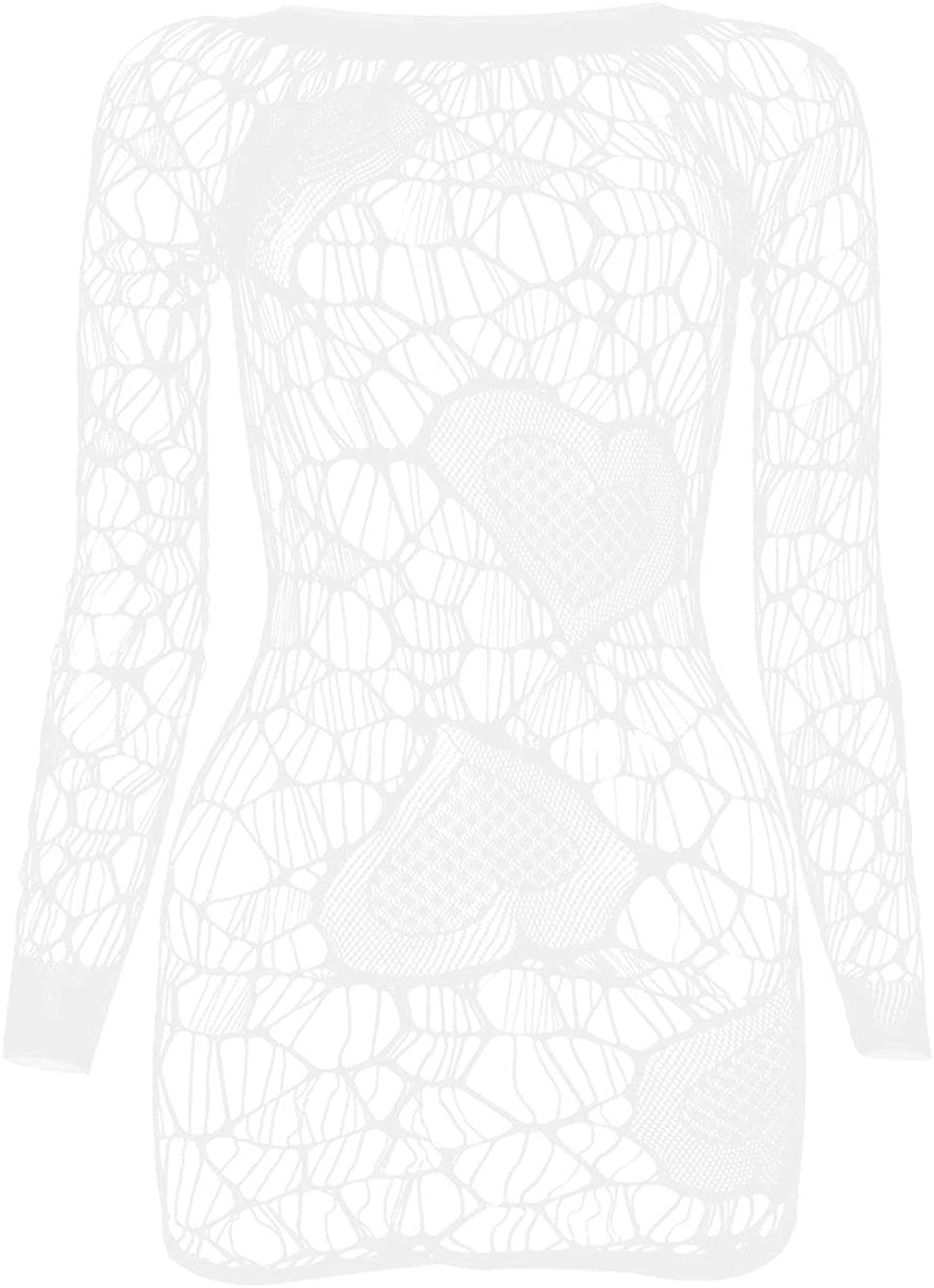 Price:$7.99 GIRL Women Size US2-18 Fishnet Long Sleeve Lingerie Heart Style Babydoll Bodysuit Dress White at Amazon Women’s Clothing store