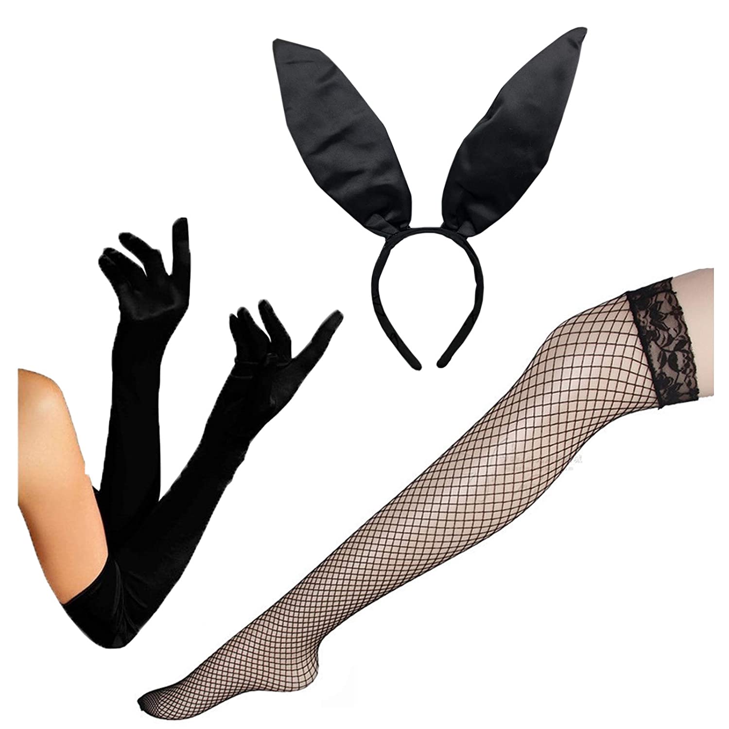 Price:$11.99 Headband Lace Stockings Gloves Women Masquerade Rabbit Headpiece Black Sexy Long Ears Hair Hoop Hair Band Hairband Halloween Easter Party Decoration Cosplay Costume Cute Hair Accessories : Clothing, Shoes & Jewelry