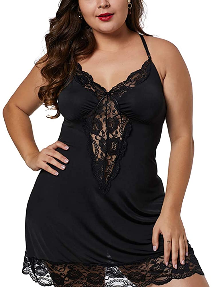 Price:$5.99 Women Sexy Plus Size Sleepwear Lace Trim Deep V-Neck Negligees Babydoll Lingerie Sets Camisole Nightwear at Amazon Women’s Clothing store
