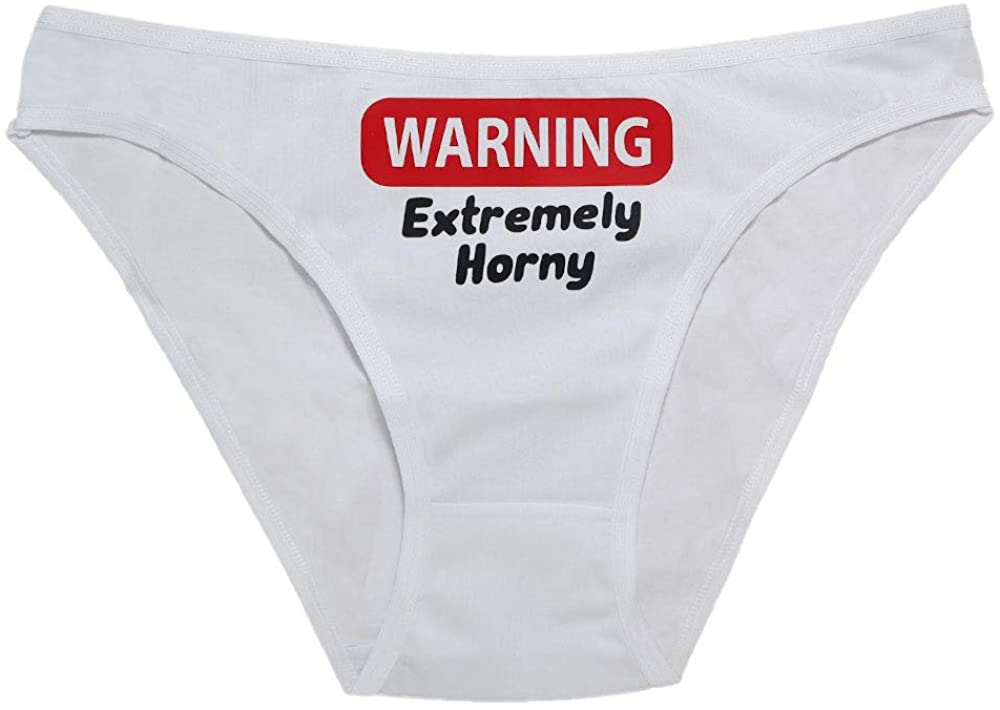 Price:$13.50 Warning Extremely Horny Sexy Hipster Bikini Women's Funny Underwear Panties Briefs Lingerie at Amazon Women’s Clothing store