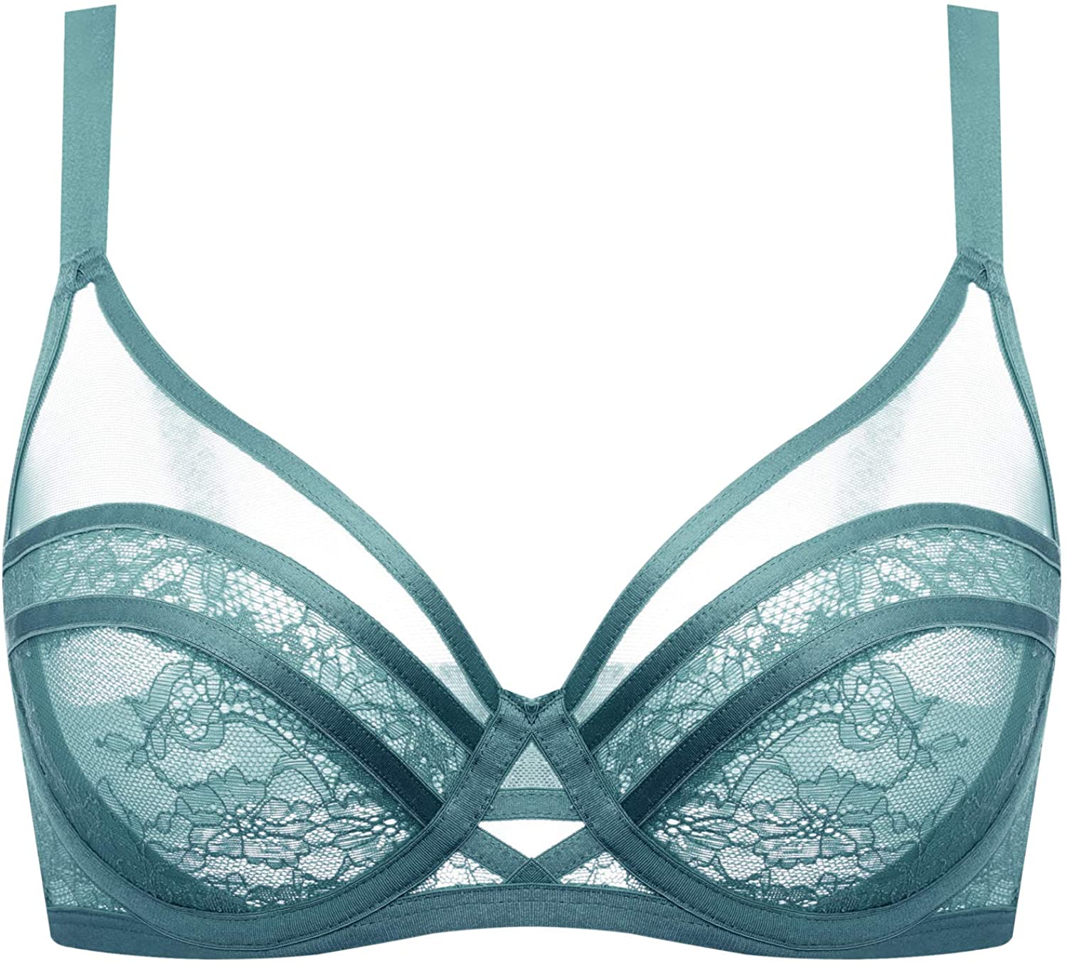 Price:$32.99 Unlined Minimizer Bra Sexy Lace Plus Size Bra Full Coverage Non-Padded Underwire Bra at Amazon Women’s Clothing store