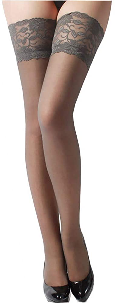 Price:$10.96 Socks, Sexy Womens Lace Top Silicone Band Thigh High Stockings Pantyhose, One Size, Grey: Clothing, Shoes & Jewelry