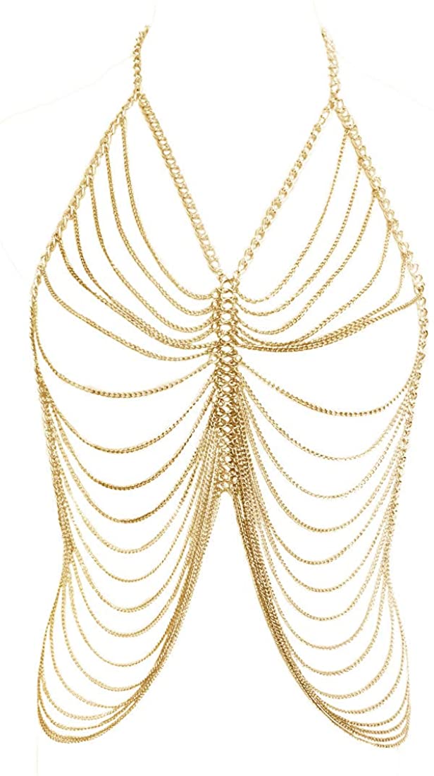 Price:$14.99 Layered Body Chain Necklace Cross Tassel Sexy Bikini Jewelry Accessory for Women Girls Fashion Vintage Crossover Shoulder Chain, Gold : Clothing, Shoes & Jewelry