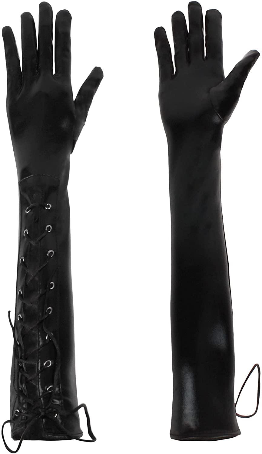 Price:$12.99 Womens Faux Leather Sexy Night Club Elbow Gloves Lace Up Party show Lace Up Gloves Full Finger Black : Clothing, Shoes & Jewelry