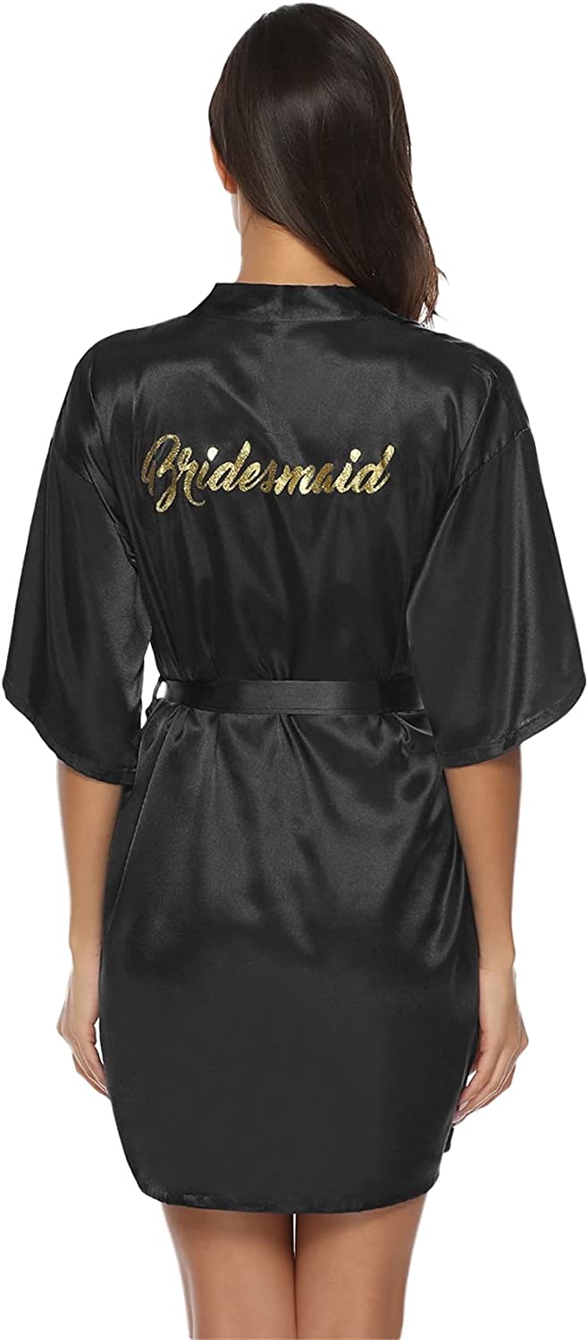 Price:$13.59 Women's Short Silky Satin Kimono Bathrobe Robe for Bridal Bridesmaid Wedding Party Sleepwear Robe with Gold Glitter : Clothing, Shoes & Jewelry