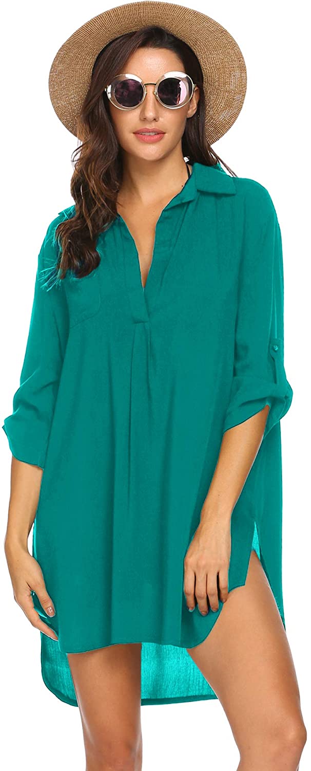 Price:$7.99 Women's Swimsuit Beach Cover Up Shirt Bikini Beachwear Bathing Suit Beach Dress at Amazon Women’s Clothing store